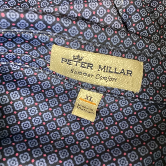 Peter Millar Summer Comfort Polo Shirt Golf Athletic Blue Salmon Geo Pattern XL - Picture 5 of 15